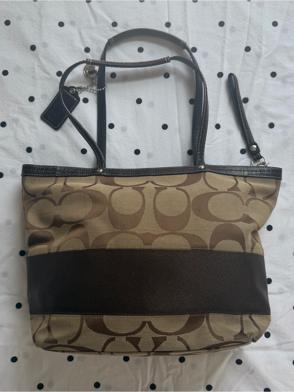 Coach Signature Canvas Tote Bag in Khaki/Brown Vintage y2k style
